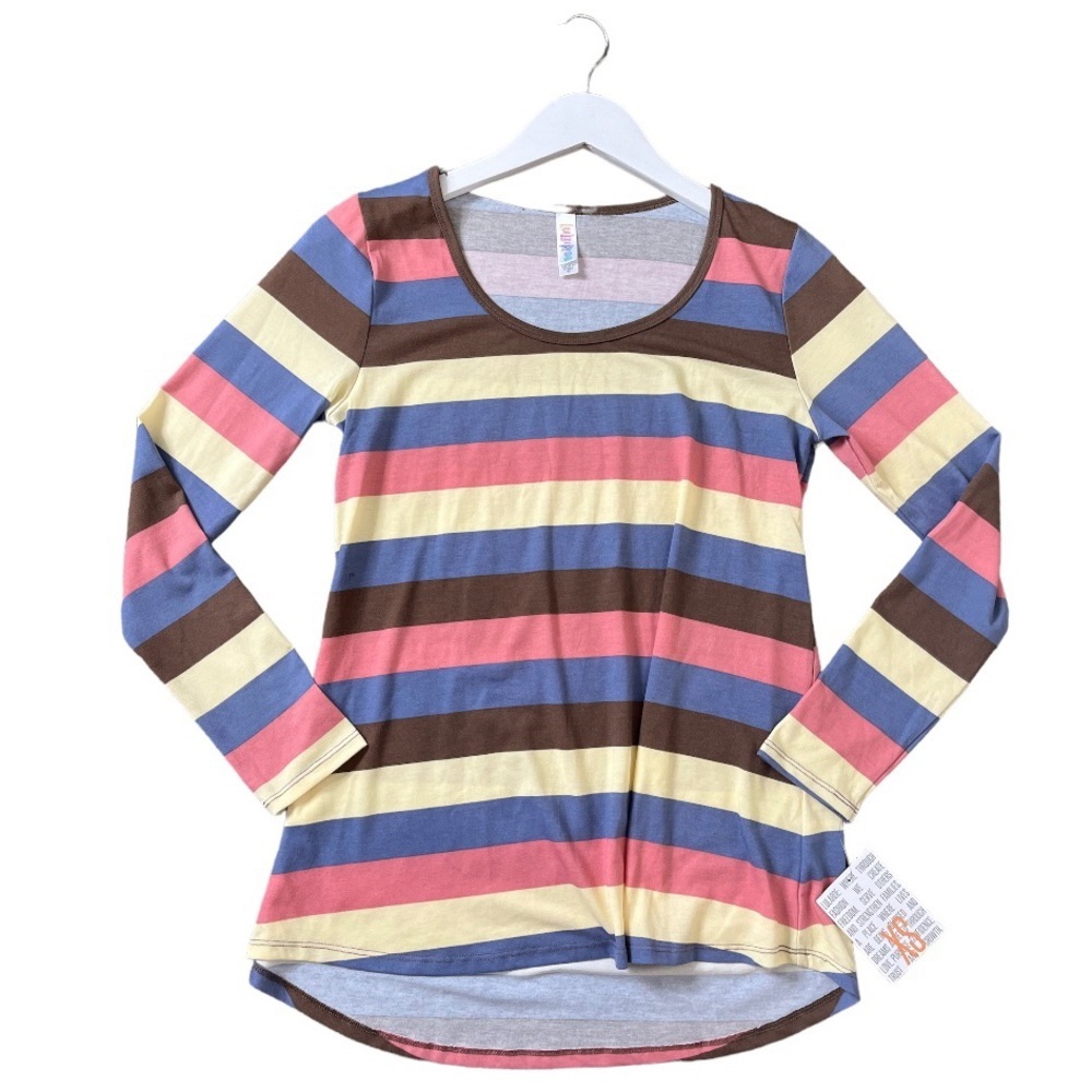 NWT LULAROE Lynnae Stripe Tee With Long Sleeve &
Round Neck Pink/Yellow Size XS